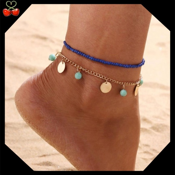 Mary's Cherries Boutique Jewelry - 2/$25🍒 NATURAL Stone and Sequin Anklet Set